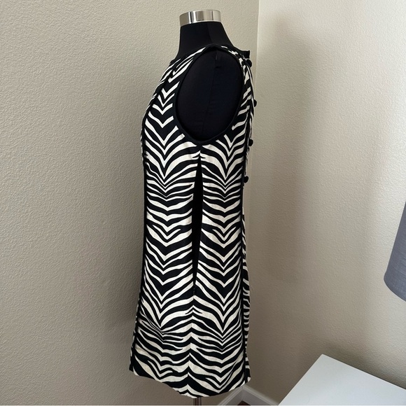 J. Crew Zebra Print Linen Sleeveless Black Cream Mini Dress Size 8 - Picture 5 of 14